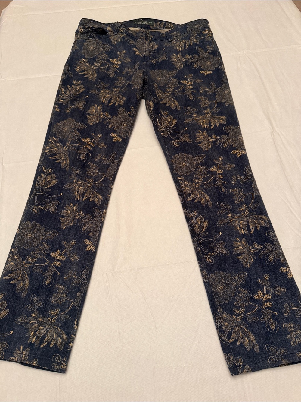 Lauren Ralph Lauren Navy Straight-Leg Jeans with Gold Floral Print